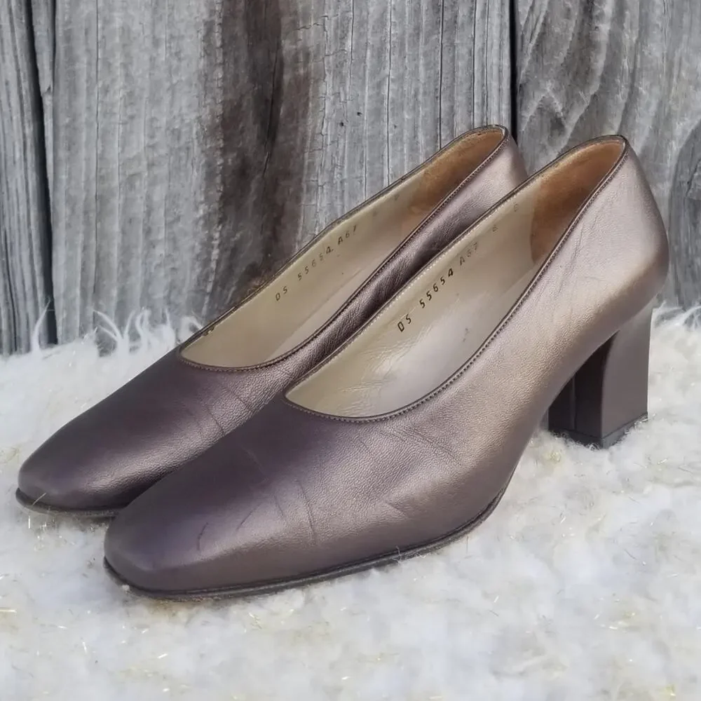 Brown Ferragamo Heels Size 6 Classic Leather Pumps Italian Shoes VTG 80s - Picture 3 of 12